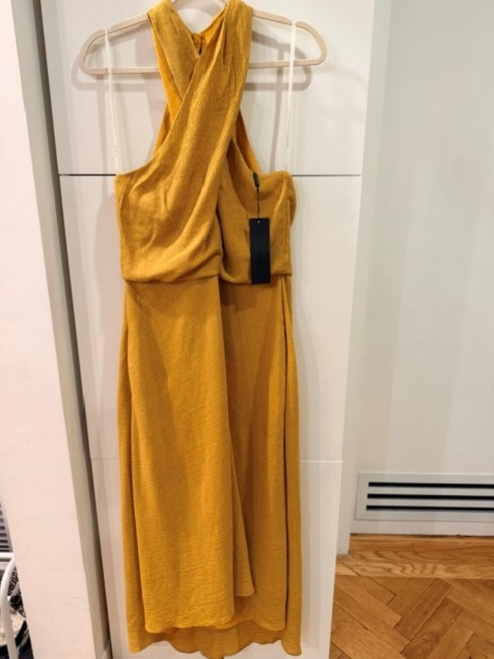Halston Honeycomb Gold Halter High-Low Dress Size 12 NWT